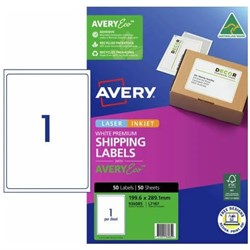 AVERY J8167-50 MAILING LABELS Inkjet 1Sht 199.6x289mm 50Sht